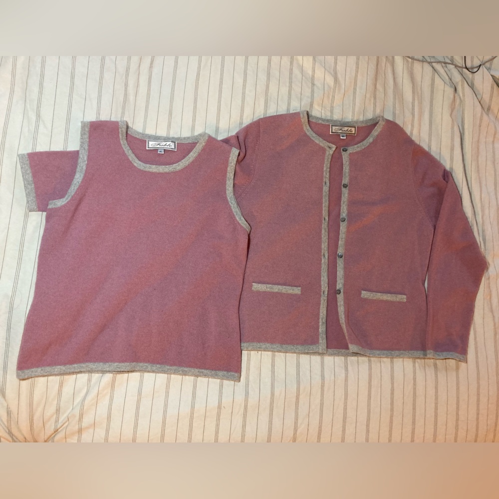 Fable 100% Cashmere Rose Cardigan and Vest set